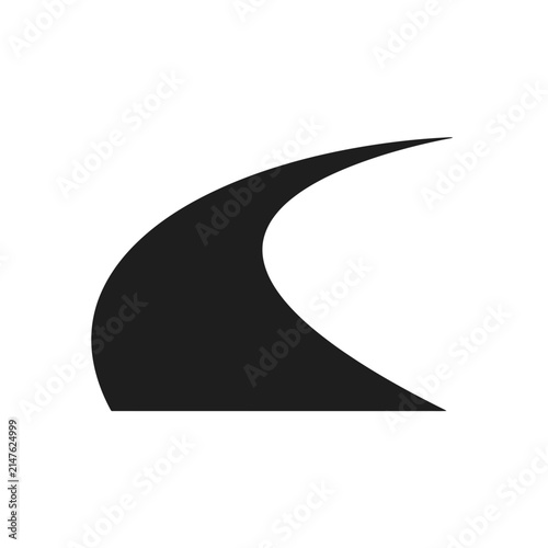 Black swoosh curve graphic shape symbol icon design element.