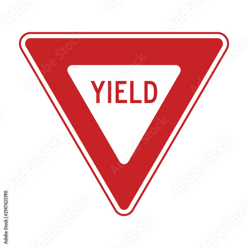 Red and white yield traffic sign triangular shape.
