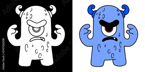 Fotografie Outline and colored drawing of a single-eyed cyclops monster.