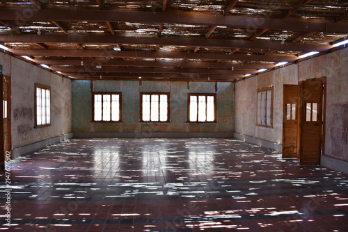 Empty hall in Humberstone - well-preserved UNESCO World Heritage ghost town in Chile’s Atacama Desert, near Iquique.