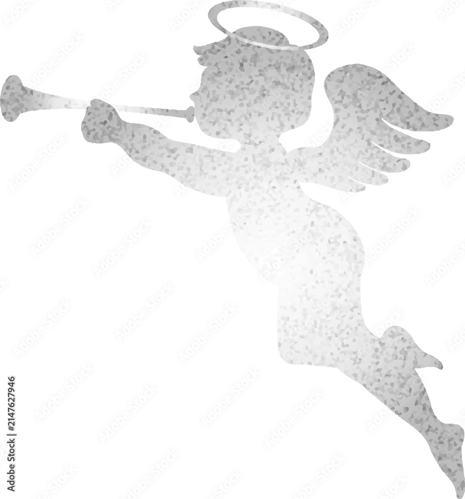 Fototapeta premium Angel blowing a trumpet, silhouette, watercolor, glitter, sparkle, Valentine's Day, Christmas, design, illustration asset