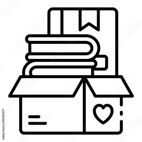 book donation icon. education box charity. literacy giving program