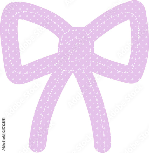 Cute Bow Ribbon with White Polka Dot Pattern and Stitching Detail