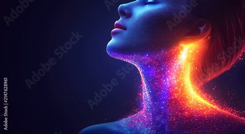 Thyroid support and prevention concept with glowing anatomy picture