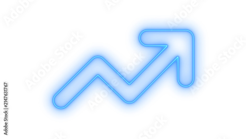 Colorfull glowing neon line chart arrow representing financial growth business success market trend up direction isolated on transparent background.