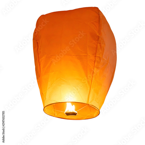 Traditional Floating Sky Lantern Isolated on White Background, Festival Celebration Decoration