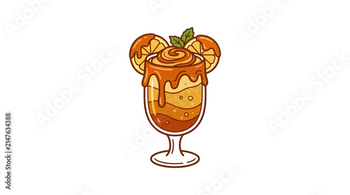 Refreshing Orange And Caramel Dessert Drink With Swirl Topping