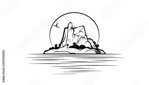 Black and white illustration of a person meditating on a boat.