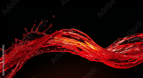 Dynamic Red Liquid Splash Wave Isolated on Black Background