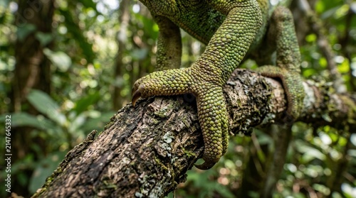 Lizard Climbing on Branch in Lush Tropical Rainforest