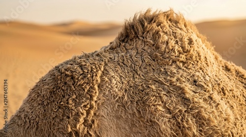 Close-Up of Camel Fur in Desert Landscape at Sunset