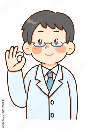 白衣を着た男性医師がOKサインをするイラスト