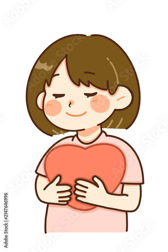 ハートを抱きしめる女性スタッフのイラスト