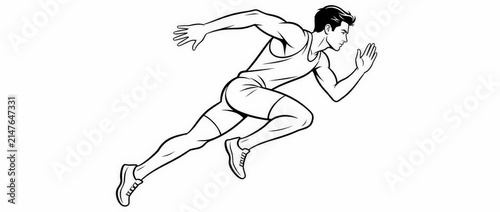 Male athlete sprinting in a race. Man running fast in a track competition.