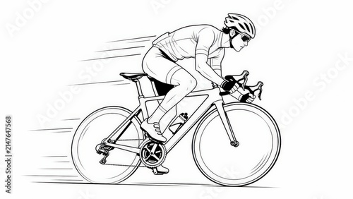 Professional cyclist riding a road bike. Fast racing athlete in a dynamic sketch style.