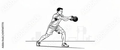 Man doing kettlebell swing exercise. Athlete performing functional fitness workout routine.