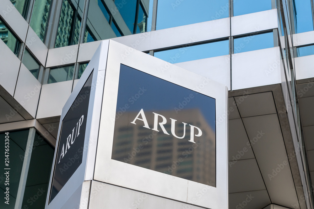Fototapeta premiumToronto, Ontario, Canada - August 5, 2026: A closeup sign of Arup at their office on Bloor Street E in downtown Toronto, Canada. Arup Group Limited is a British multinational professional services f