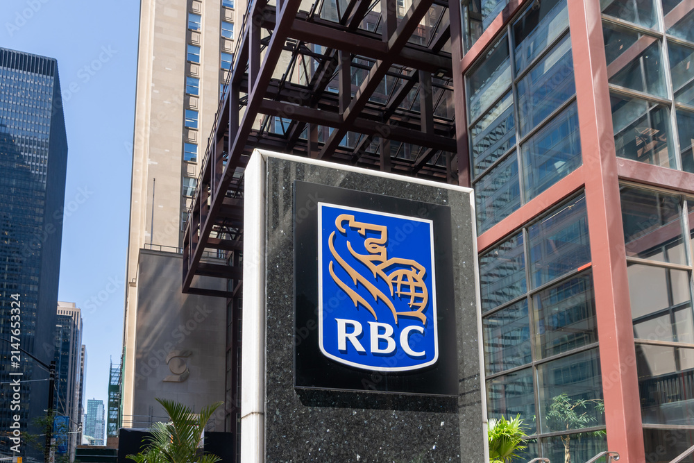 Fototapeta premium Toronto, Ontario, Canada - August 5, 2026: Royal Bank of Canada (RBC) commercial office tower and business center located on King Street West in the Financial District of downtown Toronto, Ontario, Ca