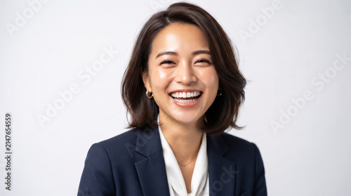 Photo, company employee, close-up, woman in formal attire smiling, at work,  