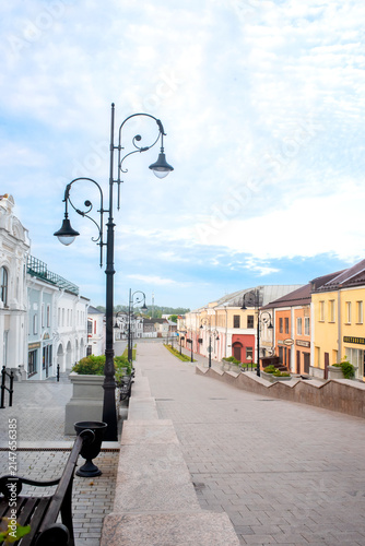 Sloping street with historic buildings in Arzamas city on Greater Golden Ring of Russia