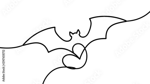 Minimalist bat line art drawing white background.