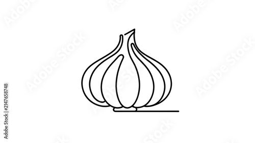 Minimalist garlic illustration on white background.