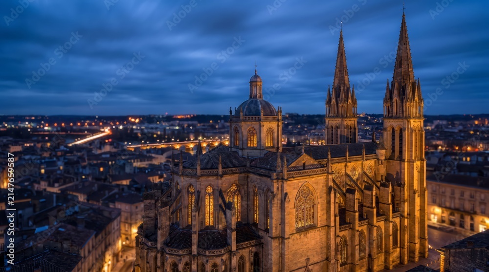 Fototapeta premium Gothic cathedral at twilight in a European city