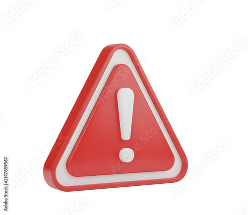 3d render of a red warning sign with an exclamation mark isolated on transparent background