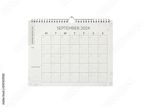 Academic wall calendar with monthly layout isolated on white