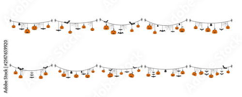 Halloween Pumpkin And Bat Garland Illustration Set