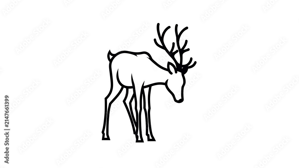 Fototapeta premium Minimalist reindeer illustration white background.