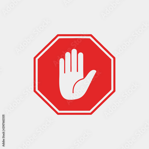 Red octagon stop sign with a white open palm hand icon.