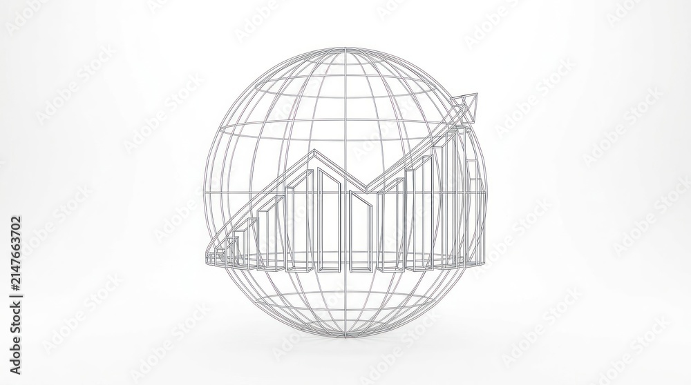 Obraz premium Global financial growth chart diagram wireframe illustration