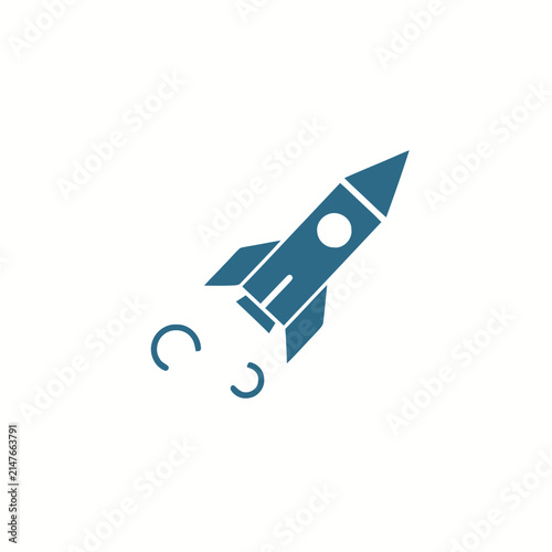Minimalist Blue Rocket Icon Launching into Space.