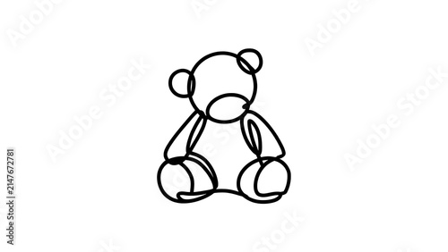 Simple line art teddy bear illustration white background.