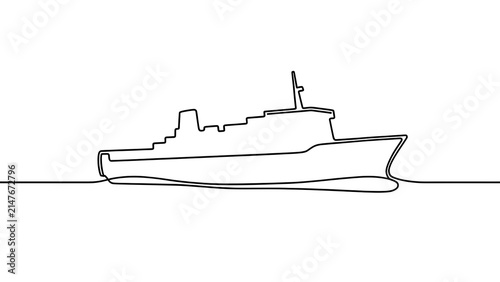 Simple line drawing of a ship on white background.