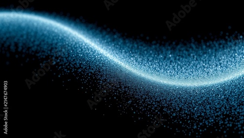 Abstract blue light wave of particles on black background