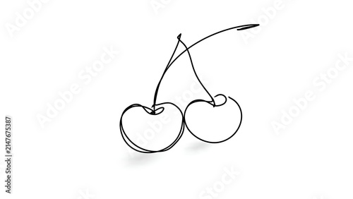 Simple line art cherries illustration white background.