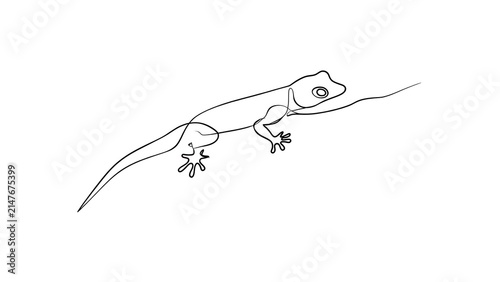 Simple line art gecko on white background.