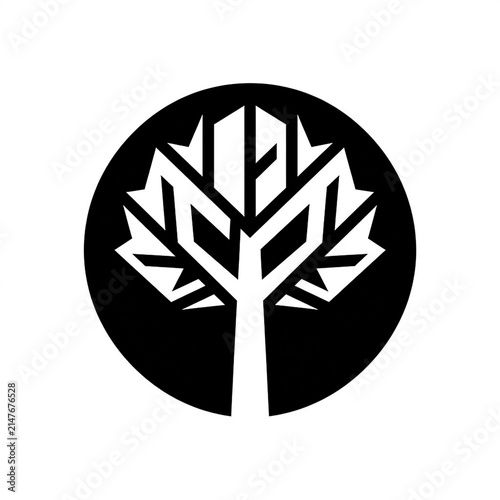 Modern Geometric Tree Icon Stylized Organic Design in a Circular Frame, Representing Nature, Growth, and Sustainability with Abstract Angles