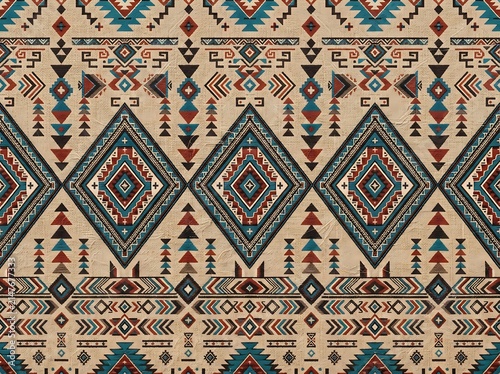 Seamless aztec tribal pattern with geometric diamonds and ethnic motifs