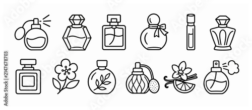 Bild auf Leinwand Collection of vintage perfume bottle illustrations.