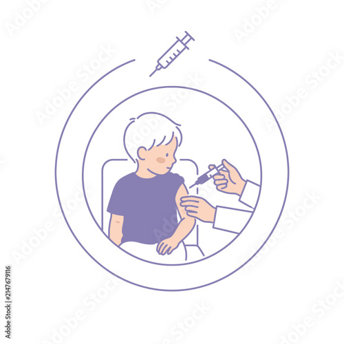 Child receiving vaccination injection from medical professional.