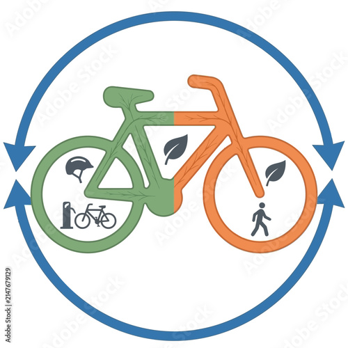 Sustainable transport icon with bicycle and walking symbols.