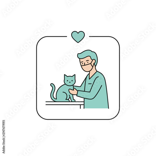Veterinarian examining a pet cat illustration.