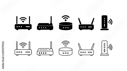 Obraz na płótnie Wi-Fi Router Icon Set in Solid Silhouette and Linear Outline Style