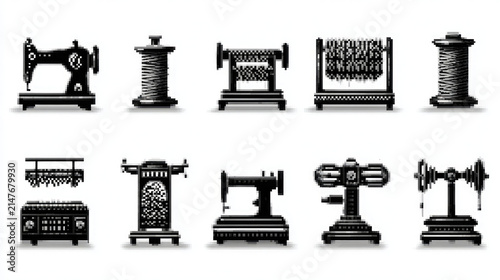 Flat design knitting and sewing tools icon set