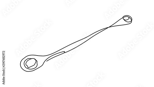 Simple line art spoon illustration white background.
