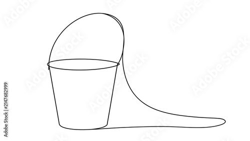 Simple line art bucket with handle white background.