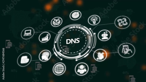 Dns network concept with circular and digital connections